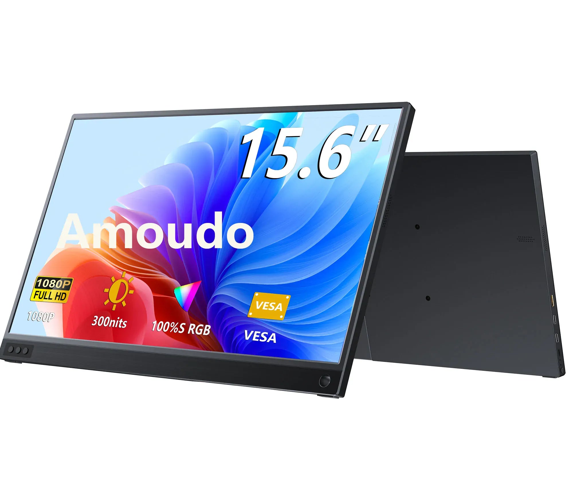 Amoudo 15.6 Inch Portable Monitor 1920x1080P  Extend Display IPS LCD Panel Penhole Stand VESA USBC Mini HDMI Mobile Display