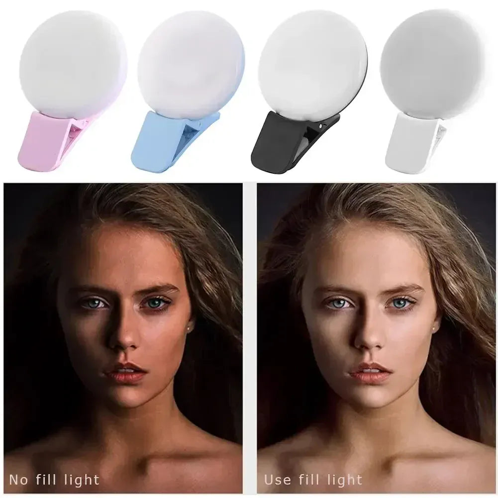 Mini LED Selfie Ring Light - USB Rechargeable Clip-On Phone Light
