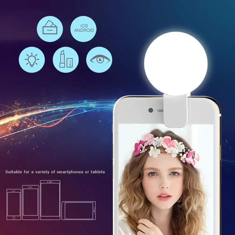 Mini LED Selfie Ring Light - USB Rechargeable Clip-On Phone Light