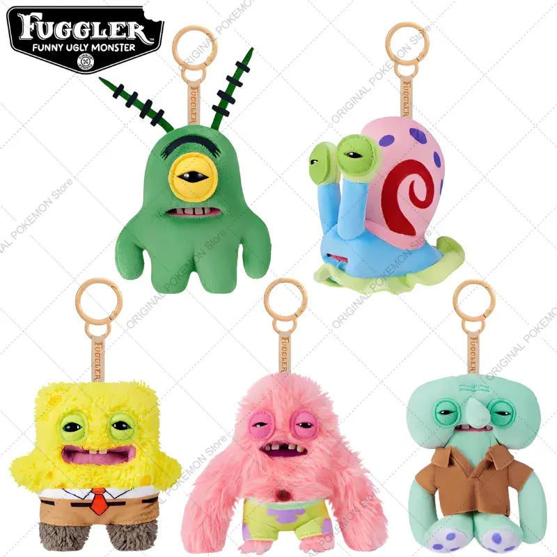 Original Fuggler Funny Ugly Teeth Monster Plush Toys Keychain Fugglers SpongeBob SquarePants Series Peluche Doll Key Rings Gifts