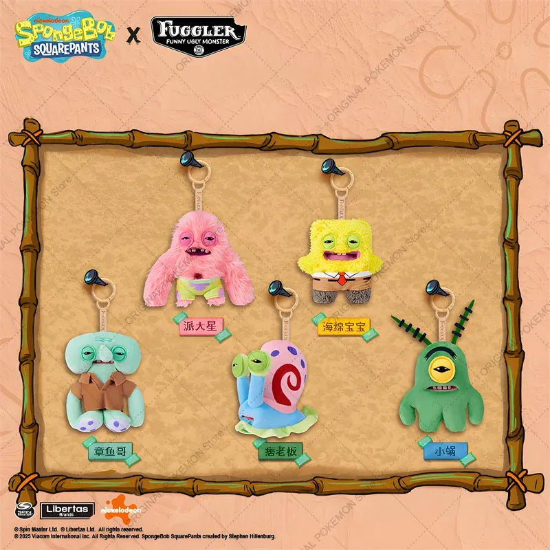 Original Fuggler Funny Ugly Teeth Monster Plush Toys Keychain Fugglers SpongeBob SquarePants Series Peluche Doll Key Rings Gifts