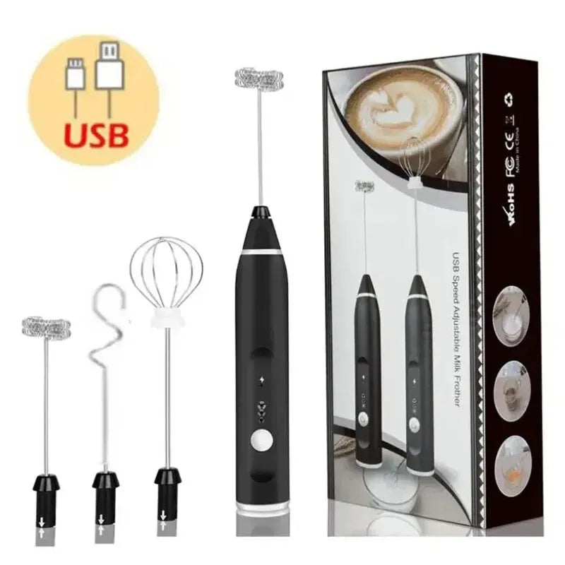 Electric Milk Frother - USB Rechargeable 3-Speed Handheld Frother