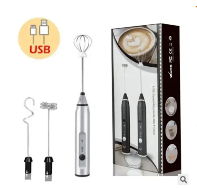 Electric Milk Frother - USB Rechargeable 3-Speed Handheld Frother